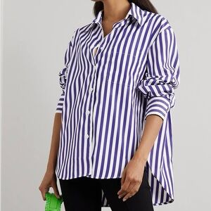 The Frankie Shop Lui Purple and White Striped Button Down Blouse